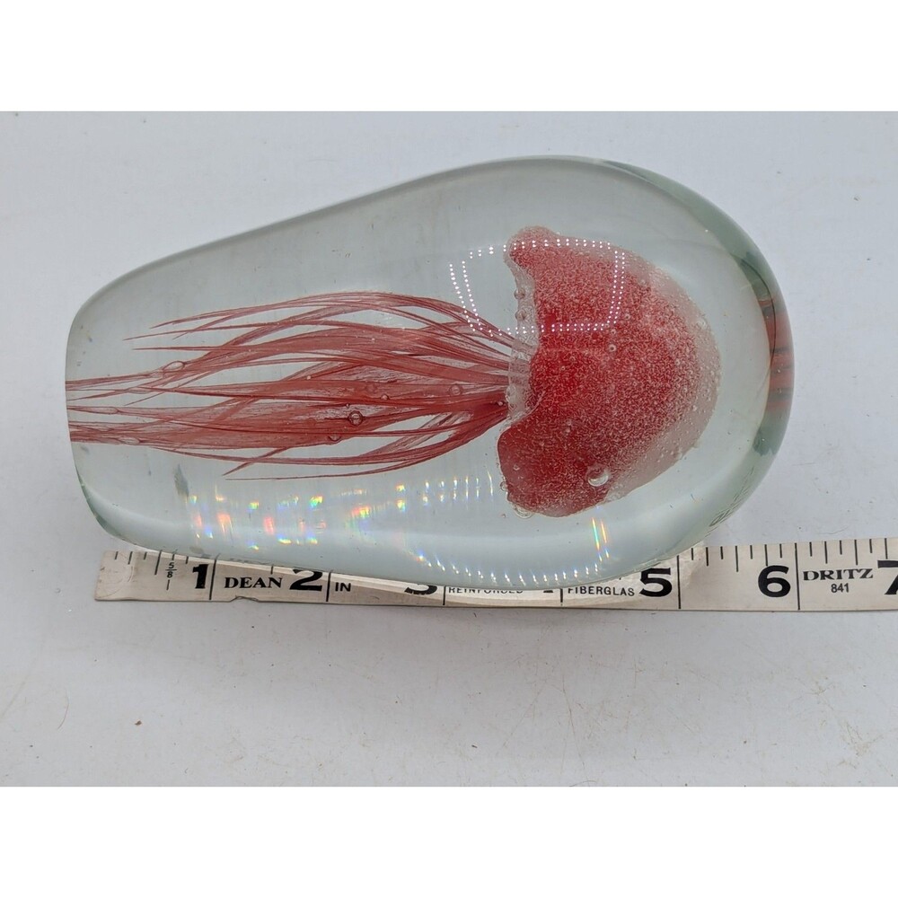 Red Glow in the Dark Glass Jellyfish Paperweight Art Glass Sculpture 5.5" - Picture 8 of 8